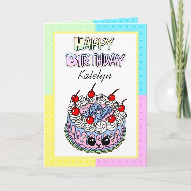Personalised Happy Birthday | Whimsical Cake   Card (Front)