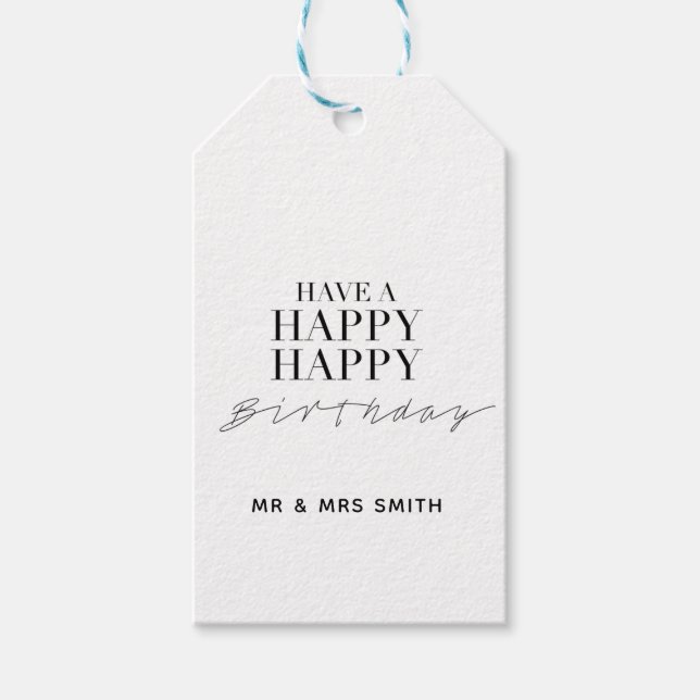 Personalised "Happy Birthday" White Gift Tags (Front)
