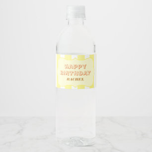 Personalised Happy Birthday Yellow Stripe Water Bottle Label