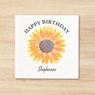 Personalised Happy Birthday Yellow Sunflower  Napkin