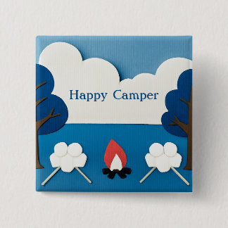 Personalised Happy Camper Campfire Smores Camping  15 Cm Square Badge