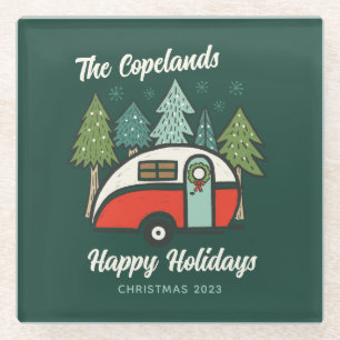 Personalised Happy Camper Glass Coaster