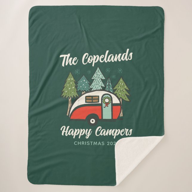 Personalised Happy Campers Christmas Sherpa Blanket (Front)