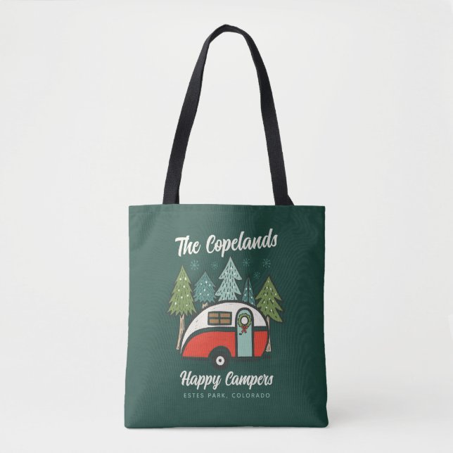 Personalised Happy Campers Christmas Tote Bag (Front)