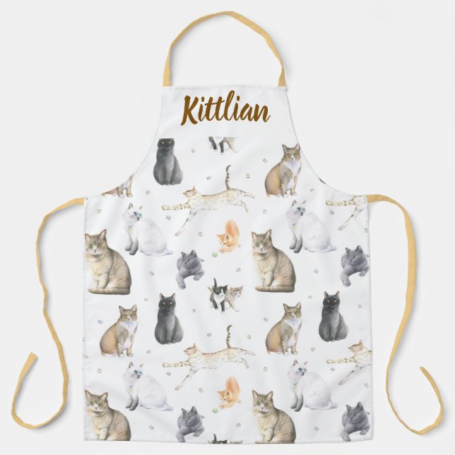 Personalised Happy Cat Lover Name Design Apron (Front)