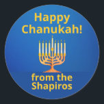 Personalised Happy Chanukah! Menorah Classic Round Sticker<br><div class="desc">Personalised Happy Chanukah! Menorah Classic Round Sticker</div>