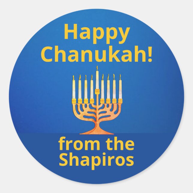 Personalised Happy Chanukah! Menorah Classic Round Sticker (Front)