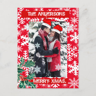 Personalised happy christmas snowflakes invitation postcard