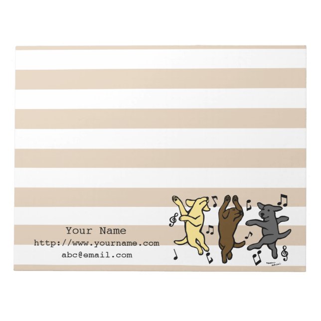 Personalised Happy Dancing Lab Trio Cartoon Notepad (Front)