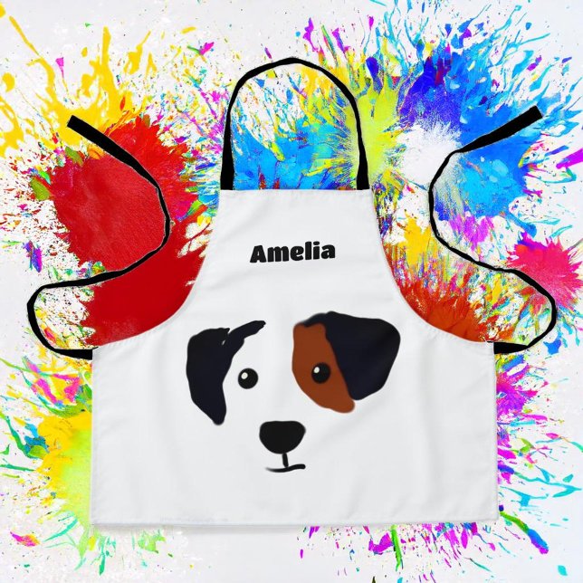 Personalised Happy Dog Kids All-Over Print Apron (Cute aprons for dog lovers.)