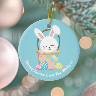 Personalised Happy Easter Bunny Baby Blue Ceramic Tree Decoration