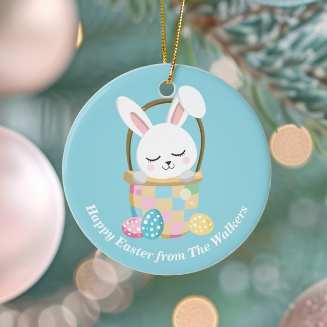 Personalised Happy Easter Bunny Baby Blue Ceramic Tree Decoration (Creator Uploaded)