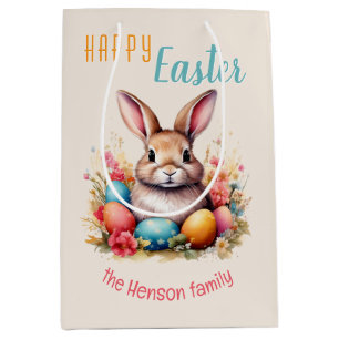 Personalised Happy Easter Bunny Eggs Family Medium Gift Bag