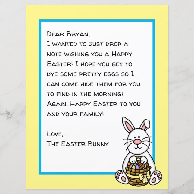 Personalised Happy Easter Bunny Letter  (Front)