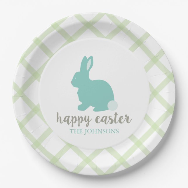 Personalised Happy Easter Bunny Paper Plate Mint (Front)