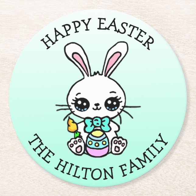 Personalised Happy Easter Bunny Seasonal  Round Paper Coaster (Front)