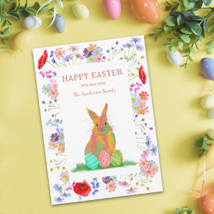 Personalised Happy Easter Cute Bunny Eggs Floral Holiday Postcard