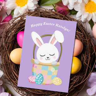 Personalised Happy Easter Cute Pastel Purple Card