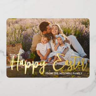 Personalised Happy Easter Family Photo Gold Foil Holiday Card