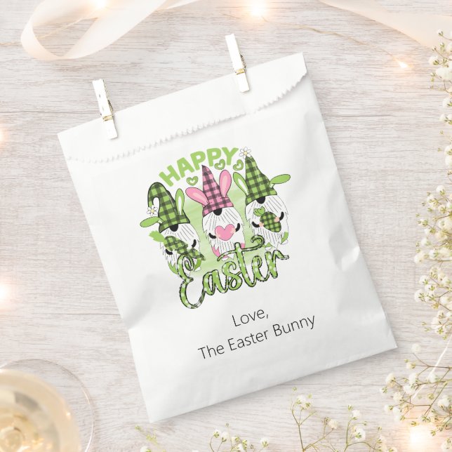 Personalised Happy Easter Gnomes Pink Green  Favour Bags (Clipped)
