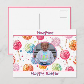 Personalised Happy Easter Lollipop Candy Photo Postcard