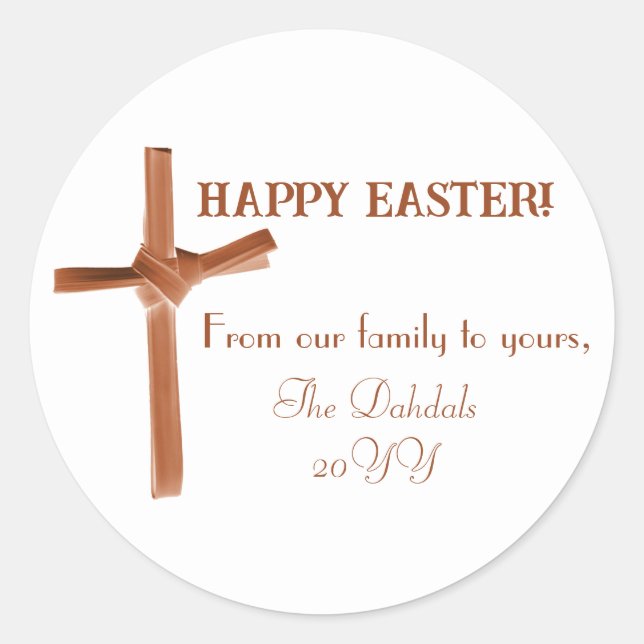 Personalised Happy Easter Palm Cross Earthy Family Classic Round Sticker (Front)