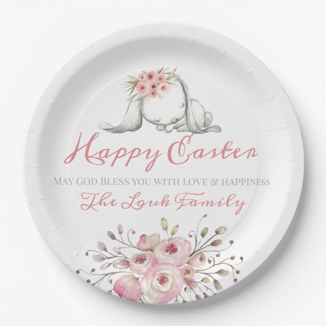Personalised Happy Easter Party Dinner Paper Plate (Front)