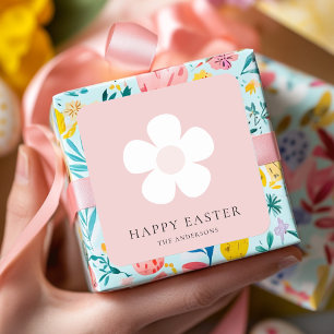 Personalised Happy Easter Pink Daisy Square Sticker