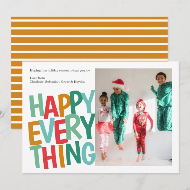 Personalised Happy Everything Colourful Christmas Holiday Card (Front/Back)