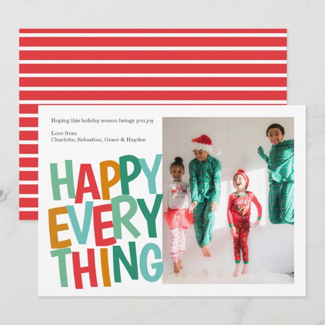 Personalised Happy Everything Colourful Christmas Holiday Card (Front/Back)