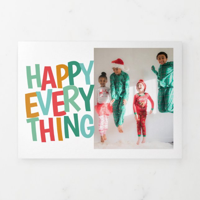 Personalised Happy Everything Colourful Christmas Tri-Fold Holiday Card (Cover)