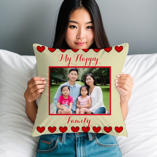 Personalised Happy Family Throw Pillow with Photo (Creator Uploaded)