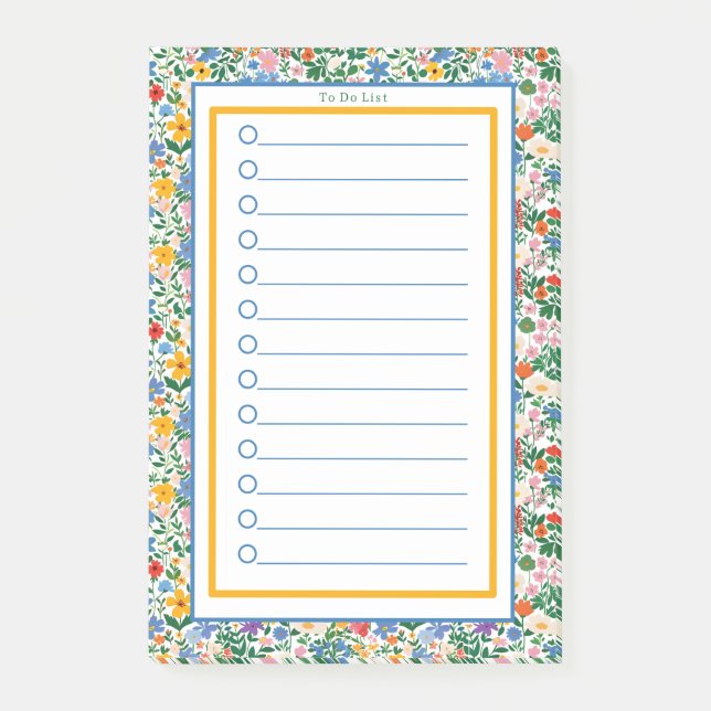 Personalised Happy Floral Botanical To Do List. Post-it Notes (Front)