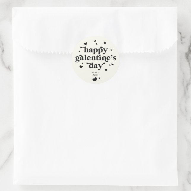 Personalised Happy Galentine's Day Classic Round Sticker (Bag)