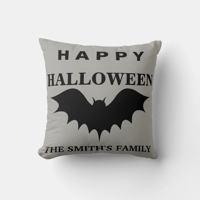 Personalised Happy Halloween Bat Cushion (Front)