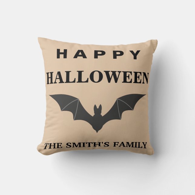 Personalised Happy Halloween Bat Cushion (Front)