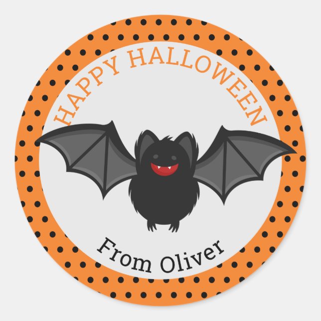 Personalised Happy Halloween Bat Sticker (Front)