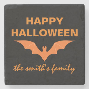Personalised Happy Halloween Bat Stone Coaster