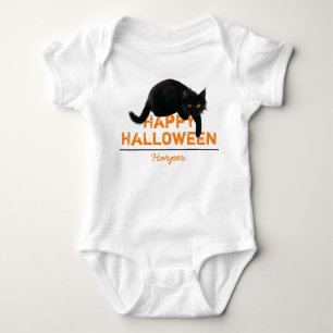 Personalised Happy Halloween Black Cat Baby Bodysuit