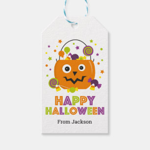 Personalised Happy Halloween Candy Pail Gift Tags