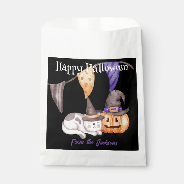 Personalised Happy Halloween | CAT & PUMPKIN Favour Bags (Front)