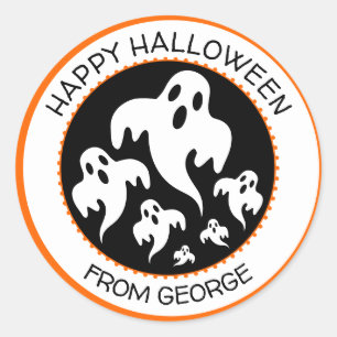 Personalised Happy Halloween Ghost Classic Round Sticker