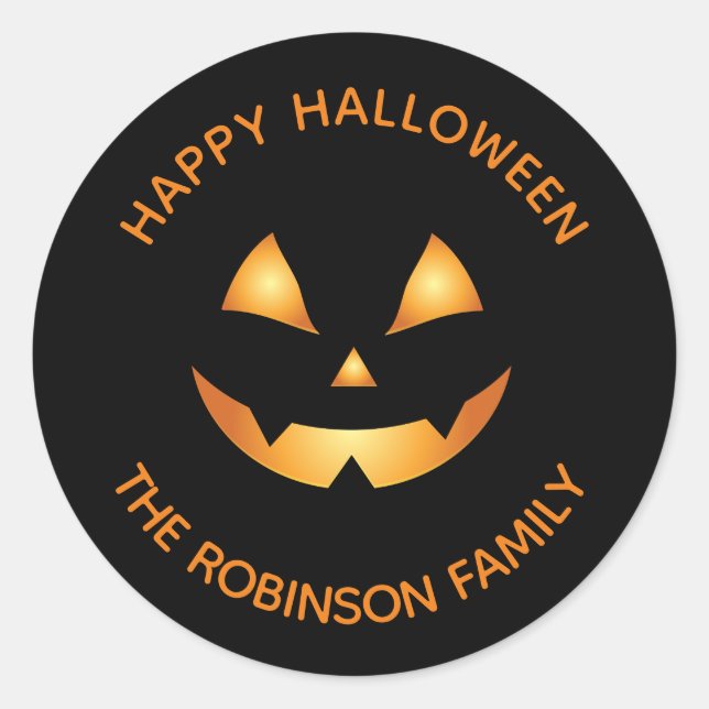 Personalised Happy Halloween Jack O Lantern  Classic Round Sticker (Front)