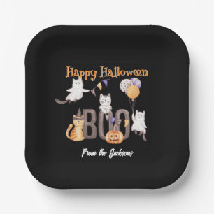 Personalised Happy Halloween KITTENS & BOO Paper Plate