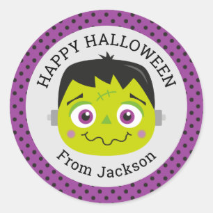 Personalised Happy Halloween Monster Round Sticker