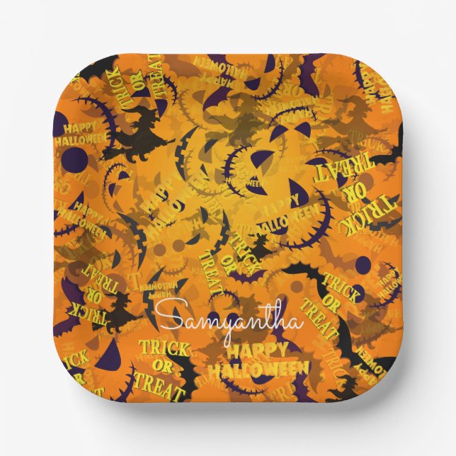 Personalised Happy Halloween Name Paper Plate (Front)