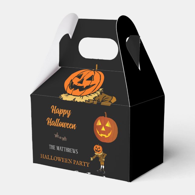Personalised Happy Halloween Pumpkin Treats Party Favour Box (Front Side)