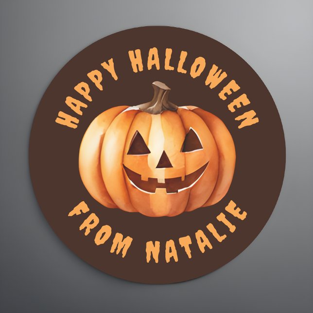 Personalised Happy Halloween Sticker (🎃 Personalized Treats: Smiling Pumpkin Halloween Sticker! 🍬)