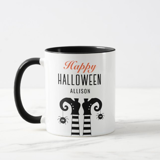 Personalised Happy Halloween Witch Feet  Mug (Left)
