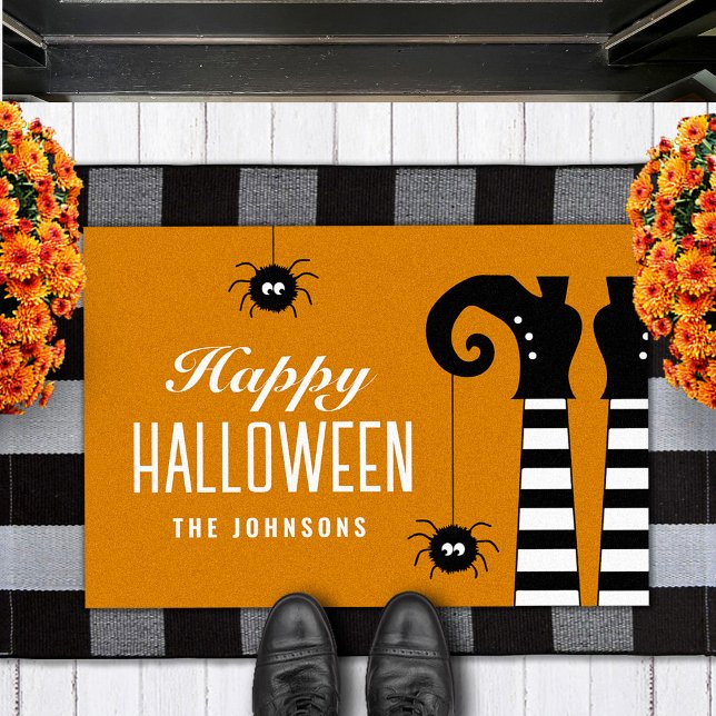 Personalised Happy Halloween Witch Feet Orange Doormat (Creator Uploaded)